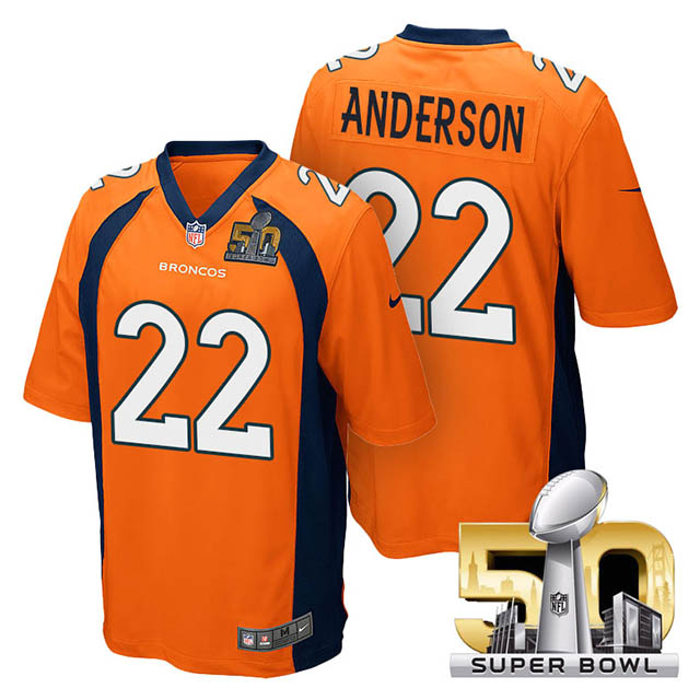 Youth Denver Broncos #22 C.J. Anderson Orange 2016 Super Bowl 50 Game Jersey