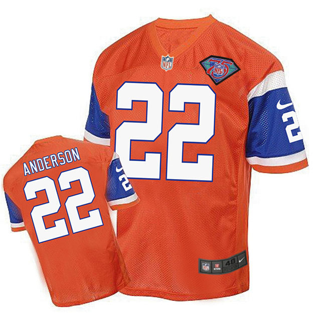 Denver Broncos #22 C.J. Anderson Orange 75th Patch Throwback Jersey