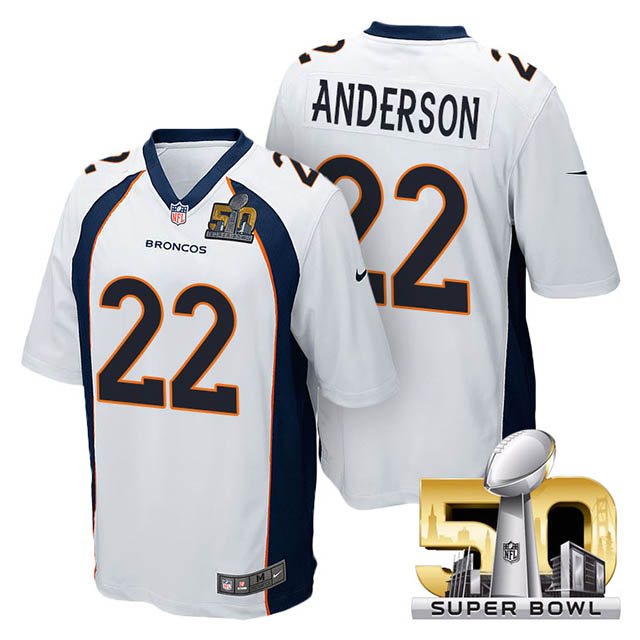 Youth Denver Broncos #22 C.J. Anderson White 2016 Super Bowl 50 Game Jersey