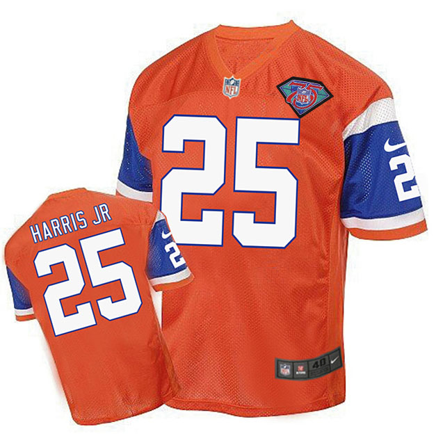 Denver Broncos #25 Chris Harris Jr Orange 75th Patch Throwback Jersey