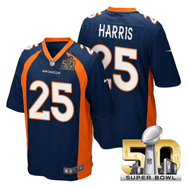 Youth Denver Broncos #25 Chris Harris Navy Blue 2016 Super Bowl 50 Game Jersey