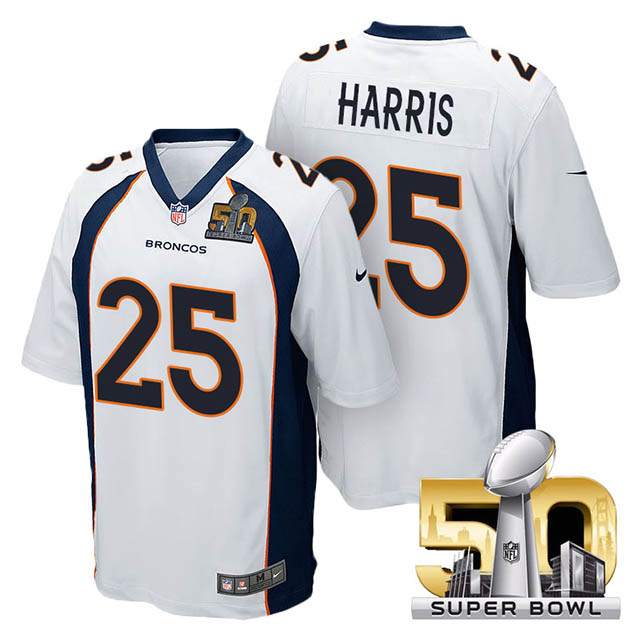 Youth Denver Broncos #25 Chris Harris White 2016 Super Bowl 50 Game Jersey