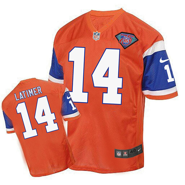 Denver Broncos #14 Cody Latimer Orange 75th Patch Throwback Jersey