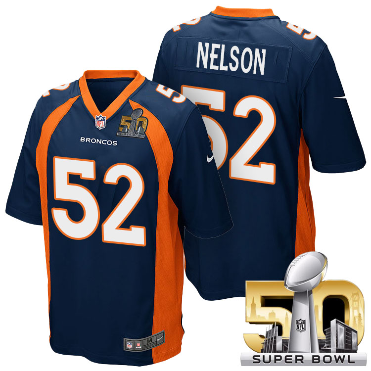 AFC Champions Denver Broncos #52 Corey Nelson Navy Blue 2016 Super Bowl 50 Game Jersey