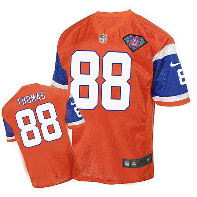 Denver Broncos #88 Demaryius Thomas Orange 75th Patch Hardwood Jersey