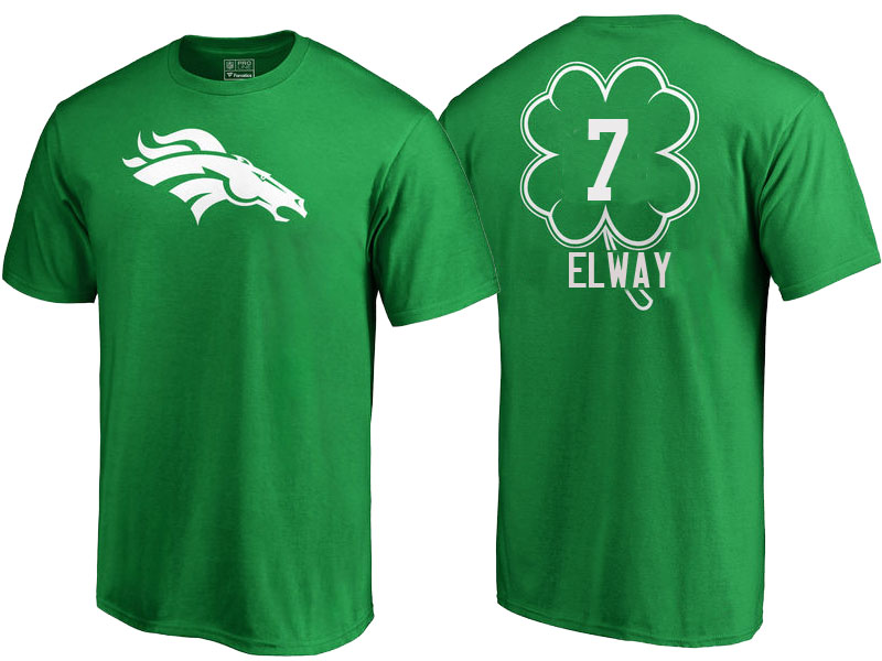 Denver Broncos #7 John Elway Kelly Green St. Patrick's Day Name & Number T-Shirt