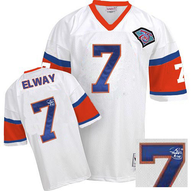 Denver Broncos #7 John Elway White 75th Patch Throwback Autographed Jersey