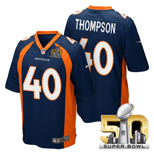 Youth Denver Broncos #40 Juwan Thompson Navy Blue 2016 Super Bowl 50 Game Jersey