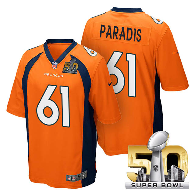 Youth Denver Broncos #61 Matt Paradis Orange 2016 Super Bowl 50 Game Jersey