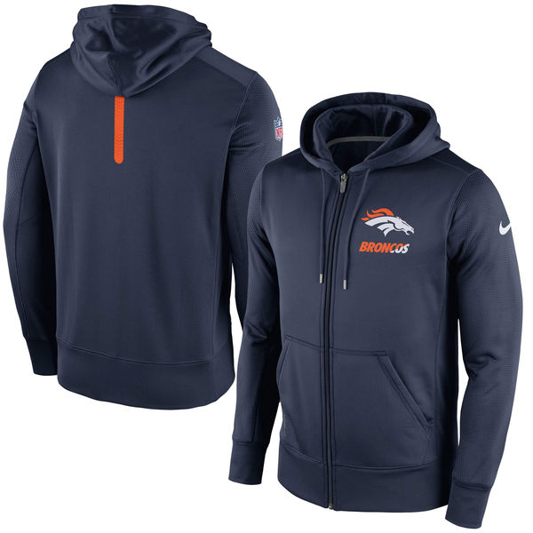 Denver Broncos Navy Blue Sideline Full-Zip Performance Hoodie