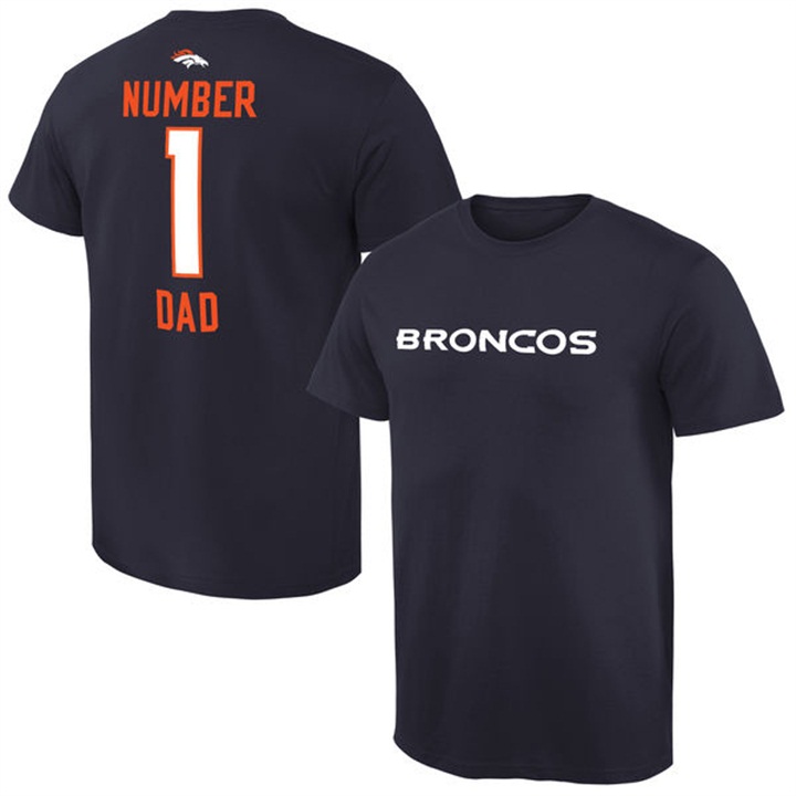 Denver Broncos Navy Number 1 Dad Name & Logo Pro Line T-Shirt