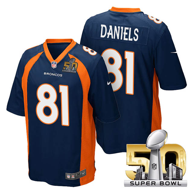 Youth Denver Broncos #81 Owen Daniels Navy Blue 2016 Super Bowl 50 Game Jersey