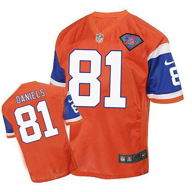 Denver Broncos #81 Owen Daniels Orange 75th Patch Throwback Jersey