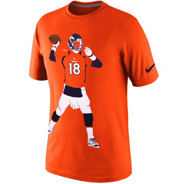 Denver Broncos Peyton Manning Orange Silhouette Name and Number T-Shirt