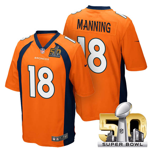 Youth Denver Broncos #18 Peyton Manning Orange 2016 Super Bowl 50 Game Jersey