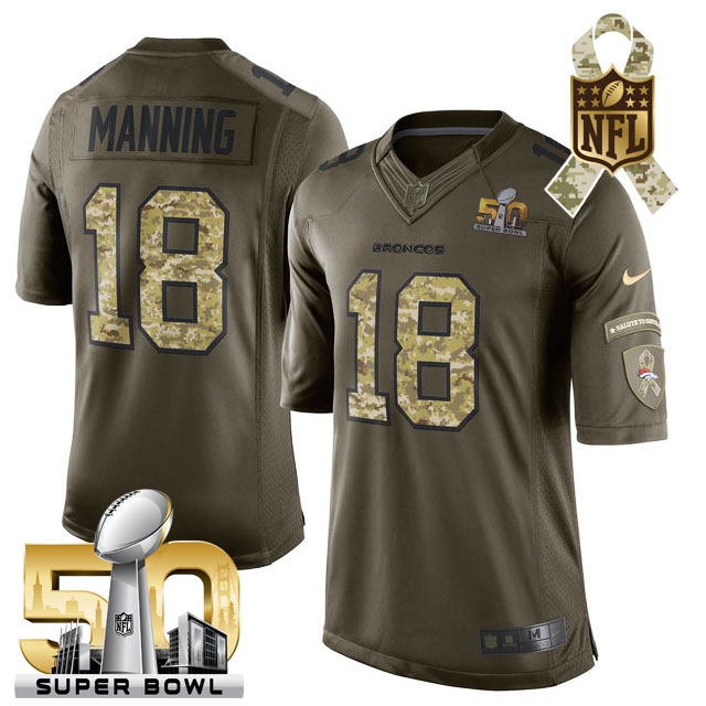 2016 Super Bowl 50 Denver Broncos #18 Peyton Manning Green Salute To Service Limited Jersey