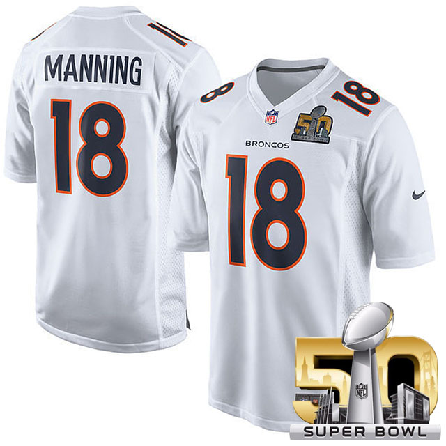 Denver Broncos #18 Peyton Manning White Super Bowl 50 Game Event Jersey