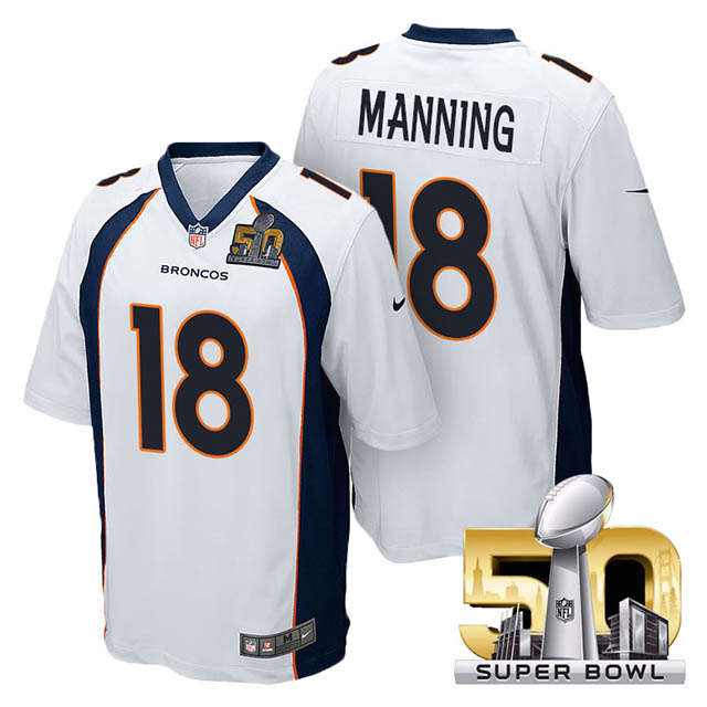 Youth Denver Broncos #18 Peyton Manning White 2016 Super Bowl 50 Game Jersey