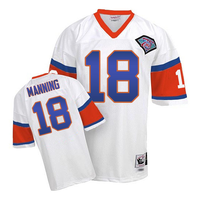 Denver Broncos #18 Peyton Manning White 75th Patch Throwback Jersey