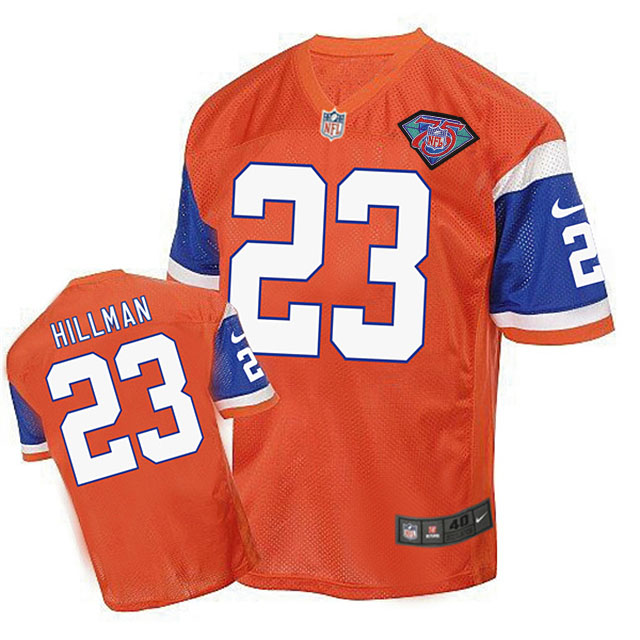 Denver Broncos #23 Ronnie Hillman Orange 75th Patch Classic Jersey