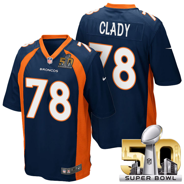 Denver Broncos #78 Ryan Clady Navy Blue 2016 Super Bowl 50 Game Jersey