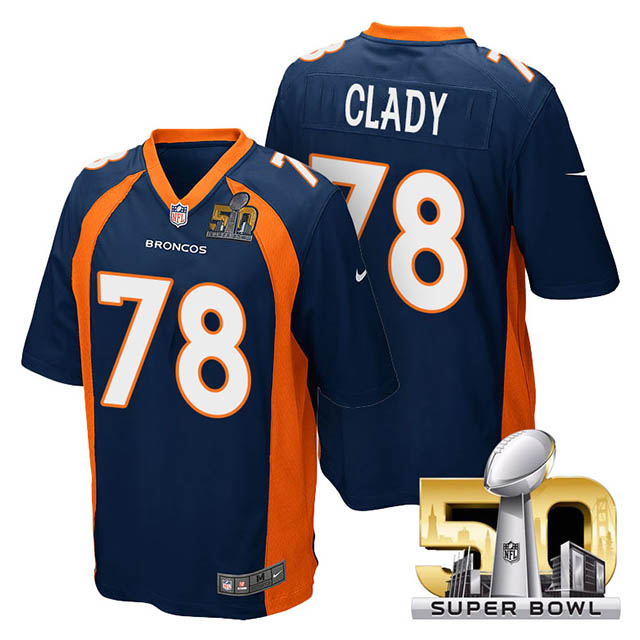 Youth Denver Broncos #78 Ryan Clady Navy Blue 2016 Super Bowl 50 Game Jersey