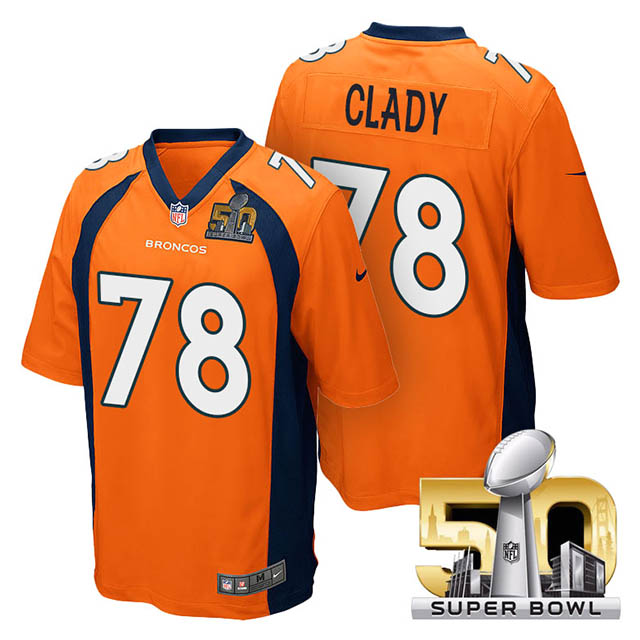 Youth Denver Broncos #78 Ryan Clady Orange 2016 Super Bowl 50 Game Jersey