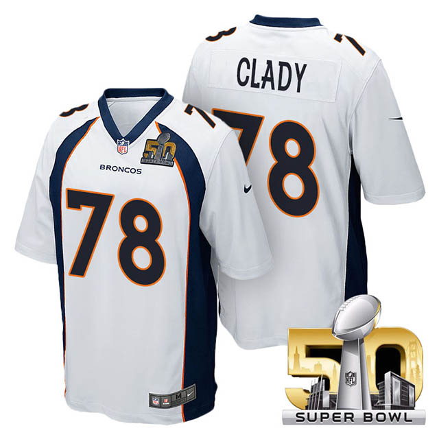 Youth Denver Broncos #78 Ryan Clady White 2016 Super Bowl 50 Game Jersey