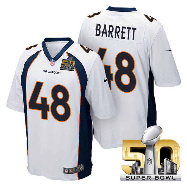 Youth Denver Broncos #48 Shaquil Barrett White 2016 Super Bowl 50 Game Jersey