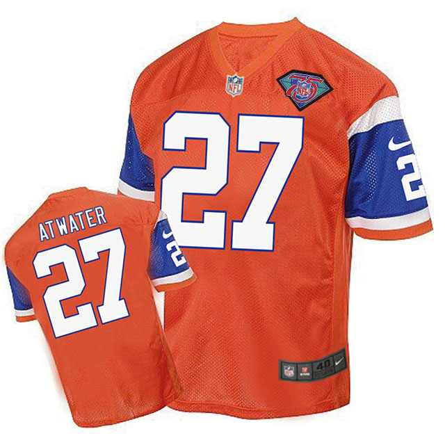 Denver Broncos #27 Steve Atwater Orange 75th Patch Throwback Jersey