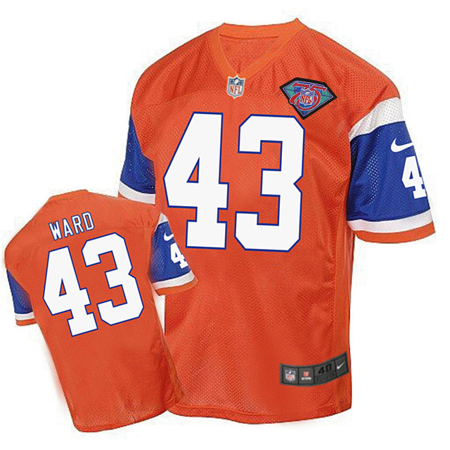 Denver Broncos #43 T.J. Ward Orange 75th Patch Vintage Jersey