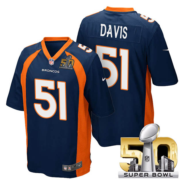 Youth Denver Broncos #51 Todd Davis Navy Blue 2016 Super Bowl 50 Game Jersey