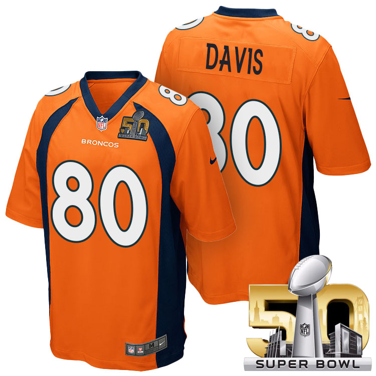 AFC Champions Denver Broncos #80 Vernon Davis Orange 2016 Super Bowl 50 Game Jersey