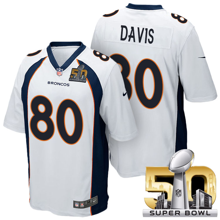 Denver Broncos #80 Vernon Davis White 2016 Super Bowl 50 Game Jersey