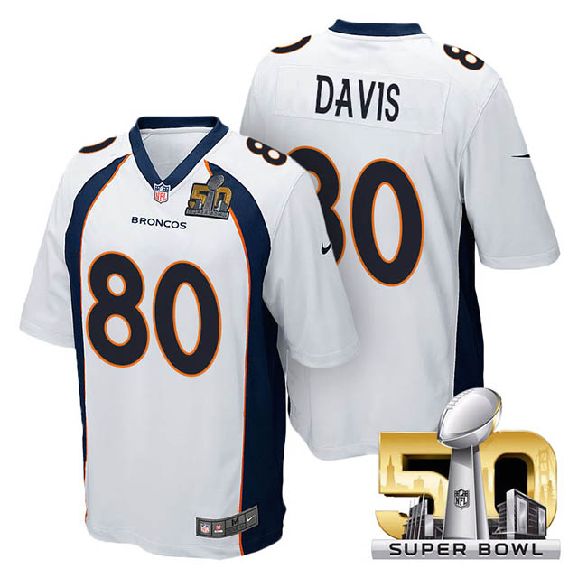 Youth Denver Broncos #80 Vernon Davis White 2016 Super Bowl 50 Game Jersey