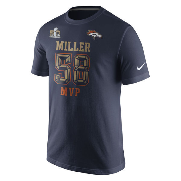 Denver Broncos Von Miller Navy Super Bowl 50 Champions MVP Name and Number T-Shirt