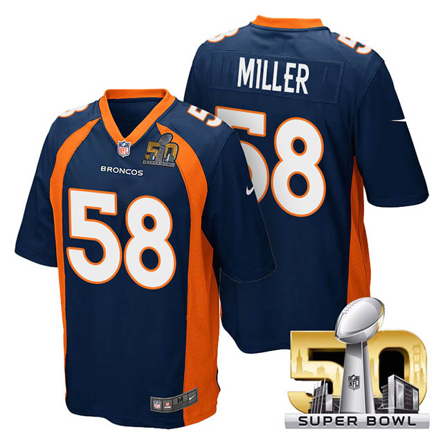 Youth Denver Broncos #58 Von Miller Navy Blue 2016 Super Bowl 50 Game Jersey