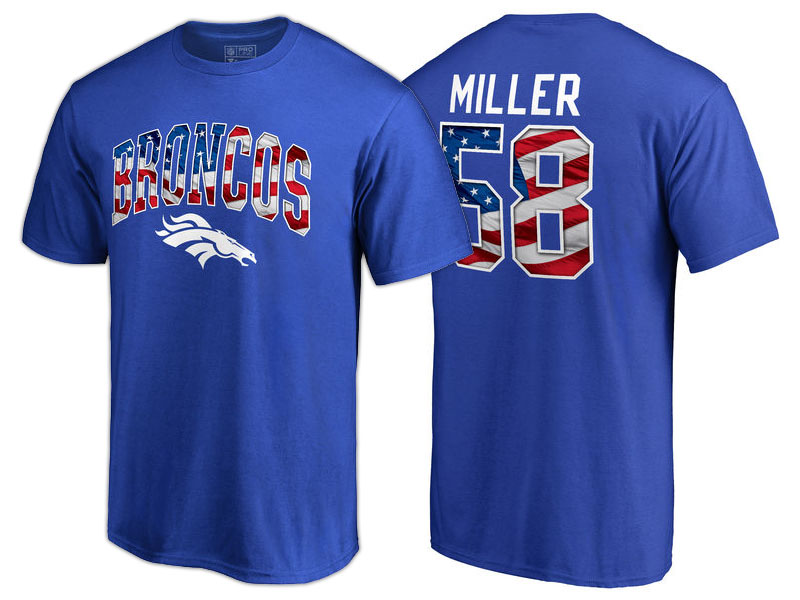 Denver Broncos #58 Von Miller Royal Banner Wave Name and Number T-Shirt