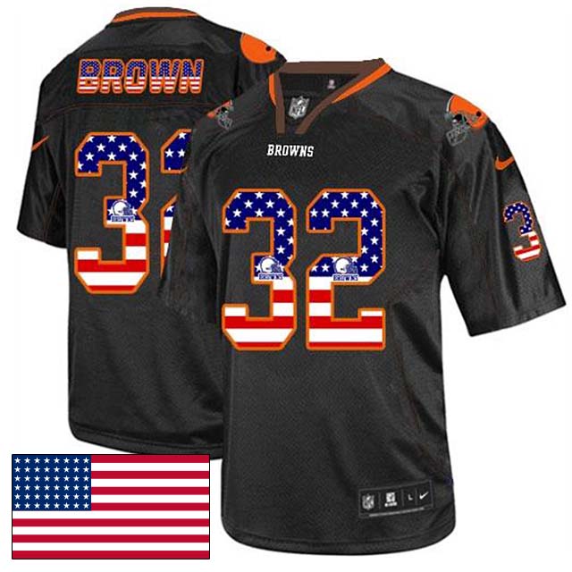 Cleveland Browns #32 Jim Brown Black USA Flag Fashion Jersey