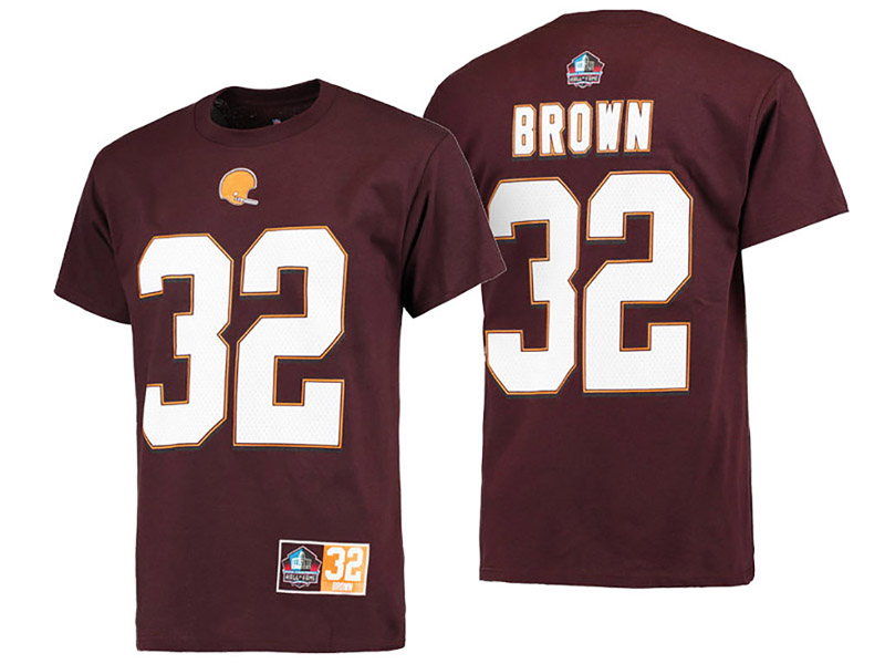 Cleveland Browns #32 Jim Brown Brown Hall of Fame Eligible Receiver II Name & Number T-Shirt