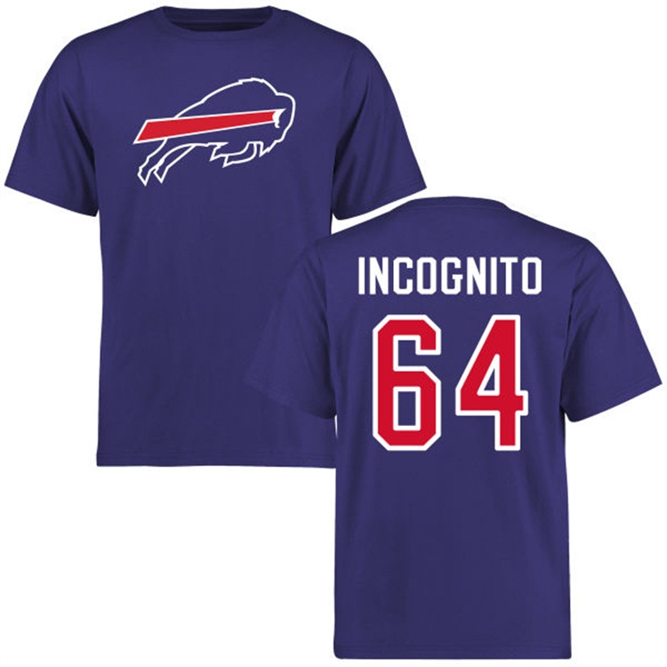 Buffalo Bills #64 Richie Incognito Name & Number Royal Logo T-shirt