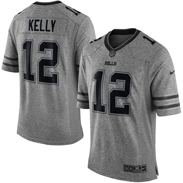 Men's Buffalo Bills #12 Jim Kelly Gridiron Gray Limited Jersey