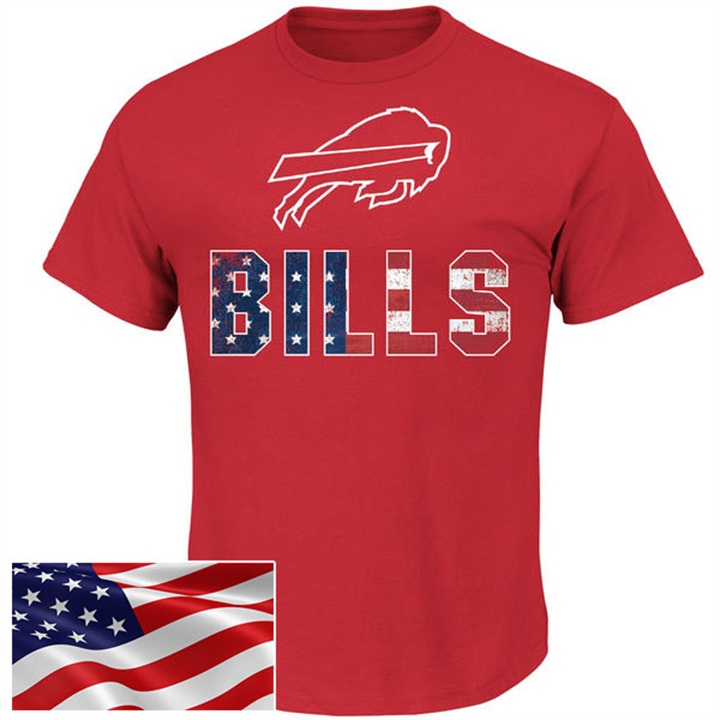 Buffalo Bills Red Banner Wave Majestic Independence Day Star & Stripes T-Shirt