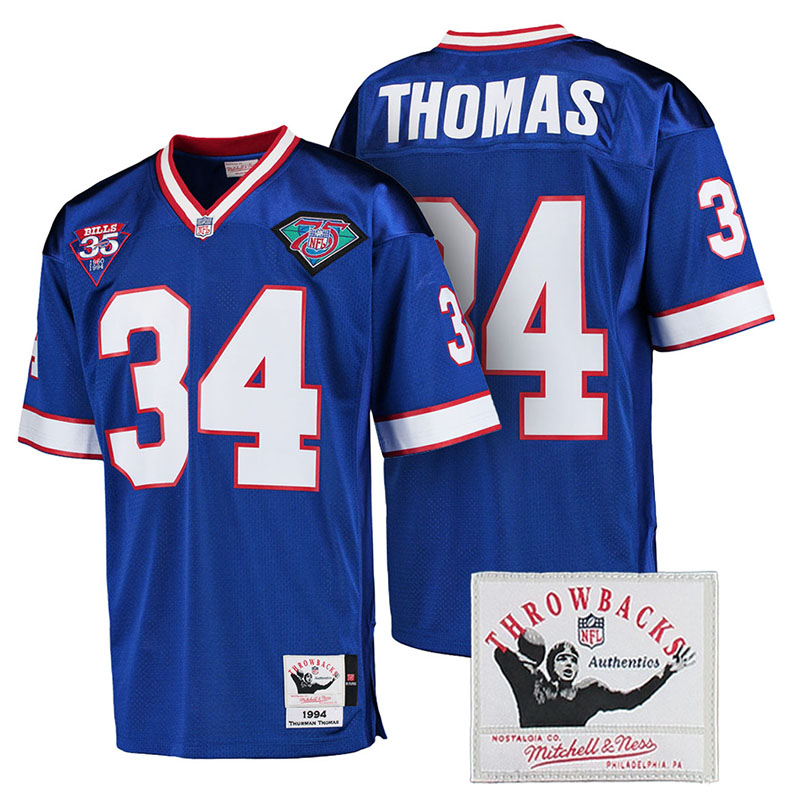 Buffalo Bills #34 Thurman Thomas Royal Authentic Throwback Jersey