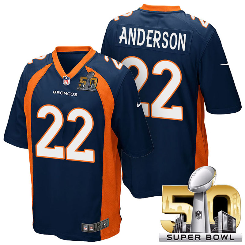 AFC Champions Denver Broncos #22 C.J. Anderson Navy Blue 2016 Super Bowl 50 Limited Jersey