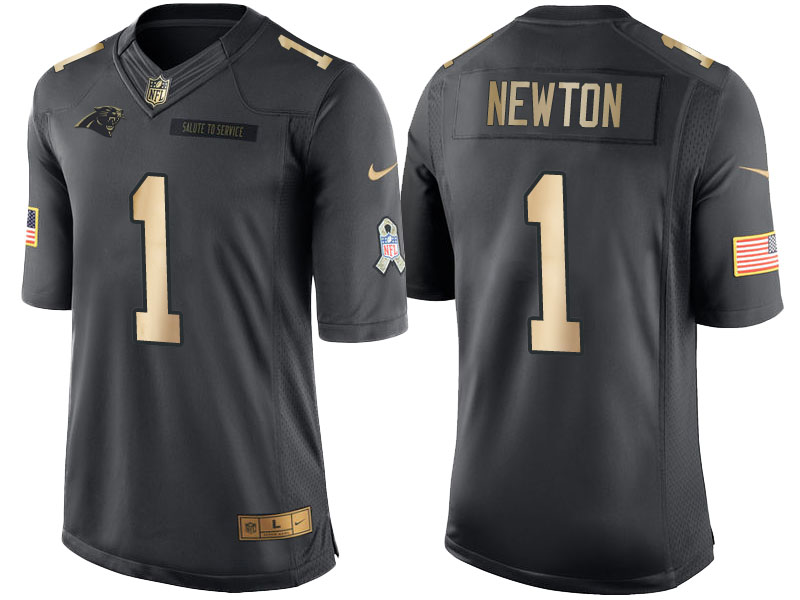 Panthers #1 Cam Newton Anthracite 2016 Christmas Gold Salute to Service Jersey