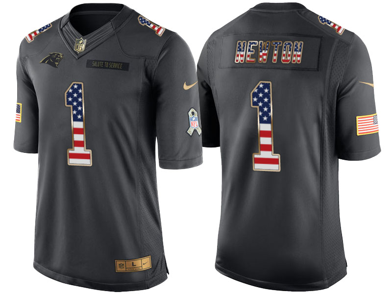 Carolina Panthers #1 Cam Newton Anthracite Salute to Service USA Flag Fashion Jersey