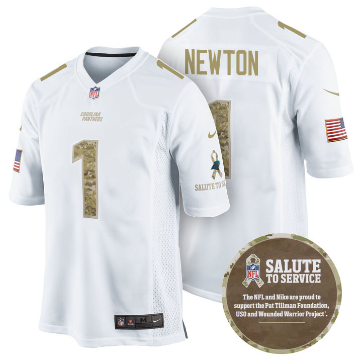 Men's Carolina Panthers #1 Cam Newton Nike White Salute To Service Jersey