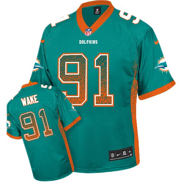 Mens Miami Dolphins #91 Cameron Wake Nike Green Drift Fashion Jersey