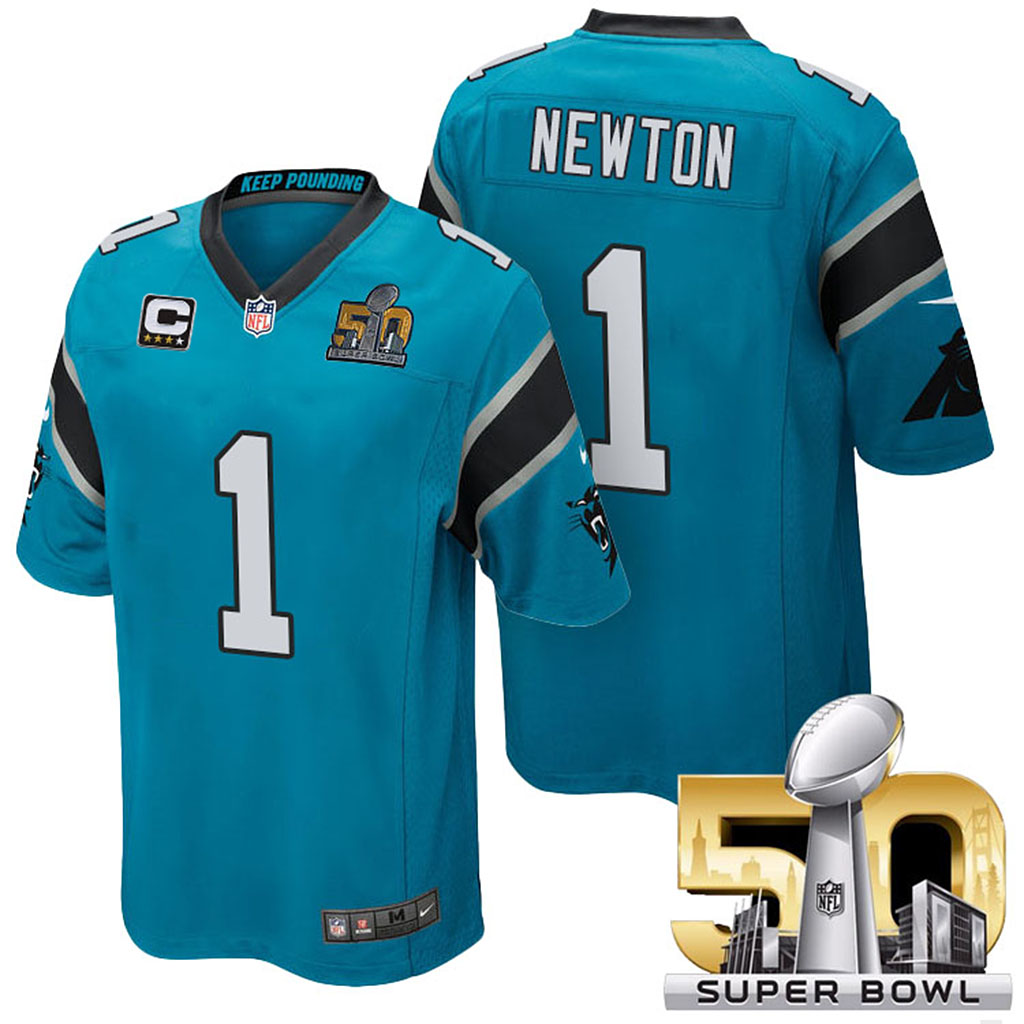 Carolina Panthers #1 Cam Newton Blue 2016 Super Bowl 50 Elite Captain Jersey